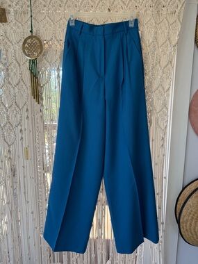 Weekend Max Mara Wide-Leg Wool Trousers – Teal Blue | High-Rise